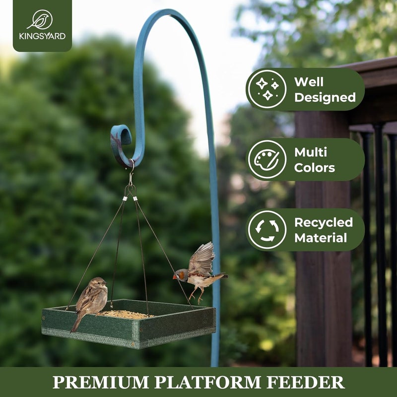 Kingsyard Platform Mealworm Bird Feeder for Outside, Recycled Plastic Hanging Tray Bird Feeders with Large Capacity 3.5 lbs, Premium Quality & Durable, Great for Attracting Wild Birds, Green - Image 2